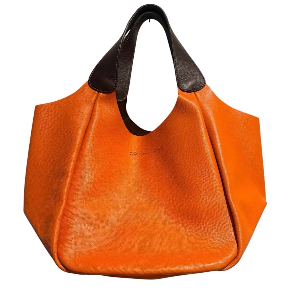 Cruciani Calfskin Leather Milano City Bucket Bag Tote Orange Boho Suede Luxury